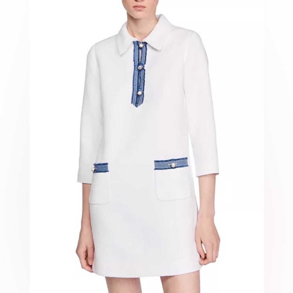 SANDRO PAIGE DRESS - WHITE SIZE 4 US (36) (PREOWNED)